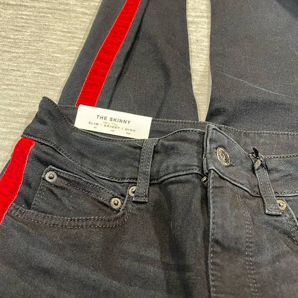 Zara Red Navy Tuxedo Style SCULPTED HIGH RISE TRF SKINNY JEANS New Size 6. - Picture 7 of 7